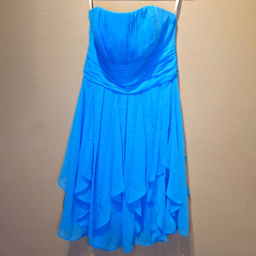 David's Bridal Strapless Blue Chiffon Bridesmaid Dress Size 8
